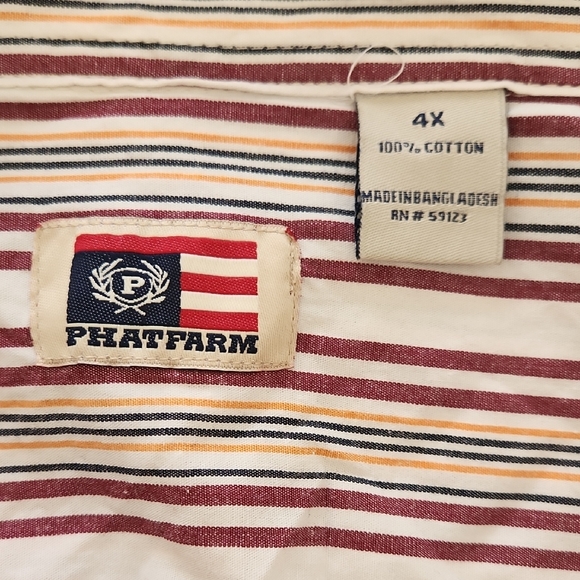 4XL Phat Farm Red and White Striped Button Down Shirt - Picture 7 of 8
